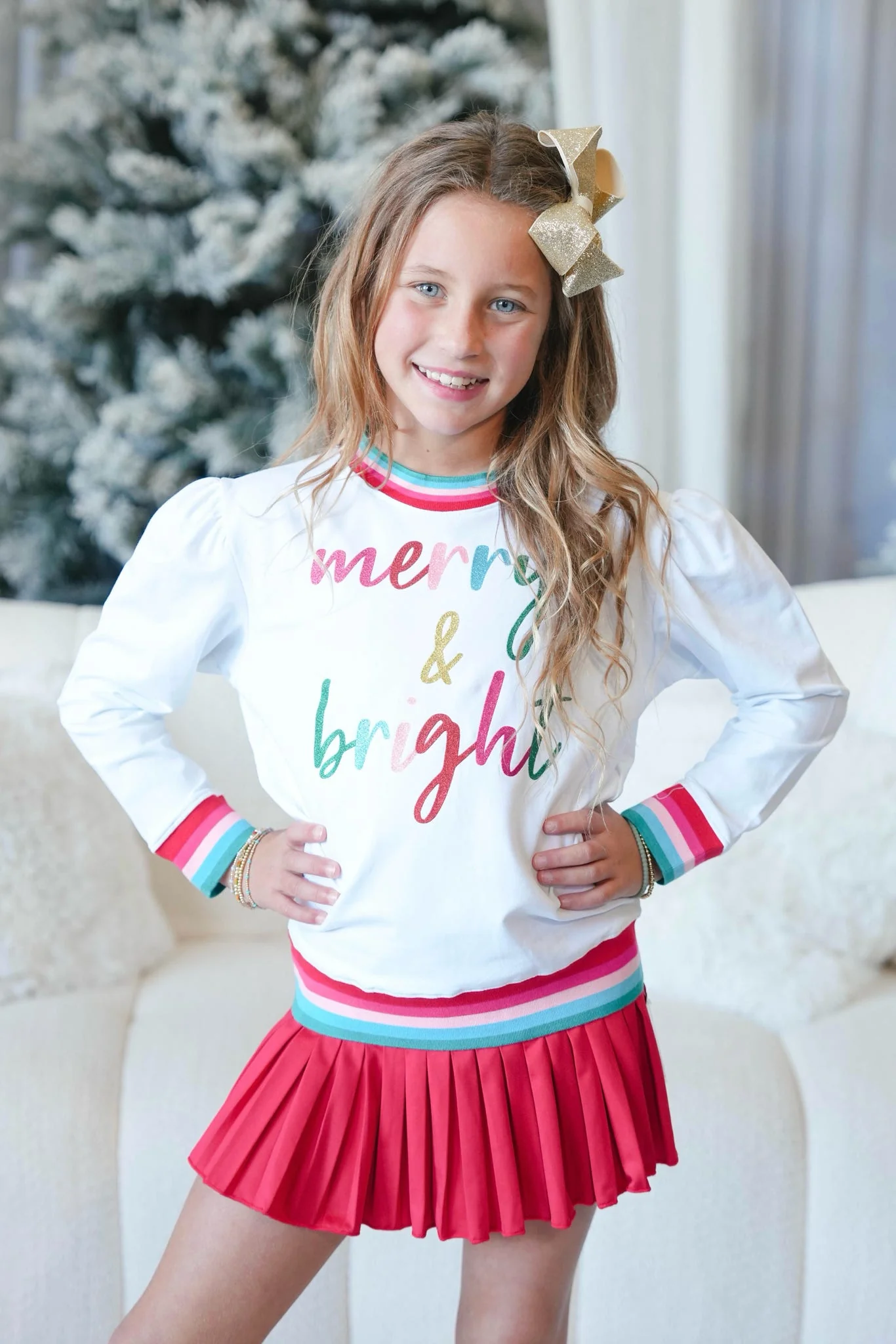 Girl's Azarhia Holly Sweatshirt Glitter Merry & Bright Christmas - Image 2