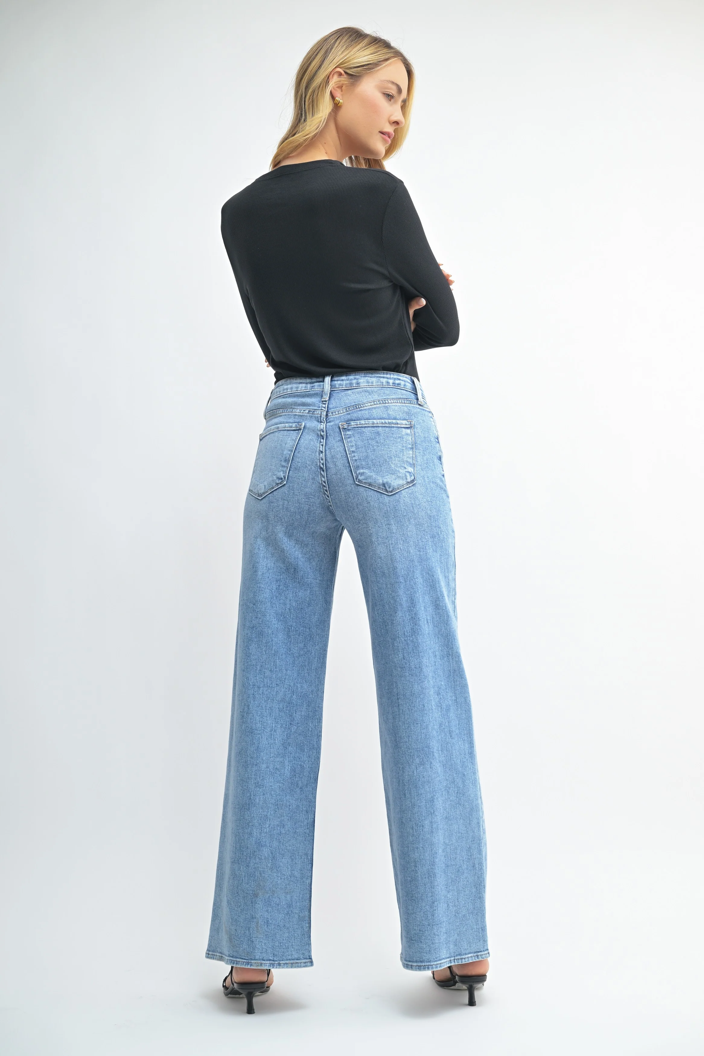 Just Black Denim Stretchy Wide Leg Jean - Image 3