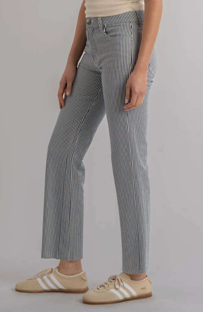 Kut Kelsey High Rise Fab AB Ankle Flare Raw Hem Stripes - Image 3