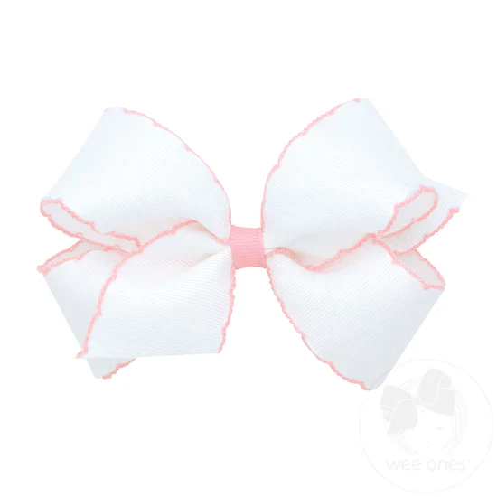 Girls' Wee Ones Medium Grosgrain Hair Bow with Contrasting Moonstitch Edges and Wrap