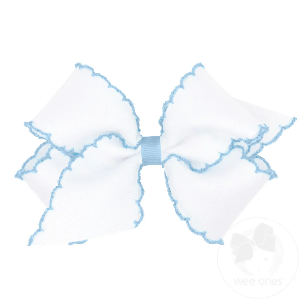 Girls' Wee Ones Medium Grosgrain Hair Bow with Contrasting Moonstitch Edges and Wrap - Image 6